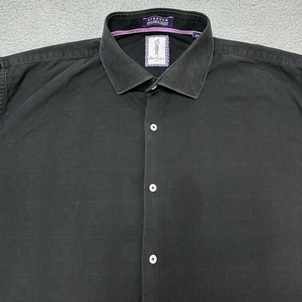 Robert Graham Shirt Mens 2XL Black Abstract Cuff Line Stretch Square Preppy Corp